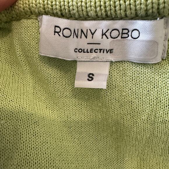 Ronny Kobo Chartreuse Green Crochet Mini Dress SMALL Cutout Resort Designer $295 - Picture 8 of 9